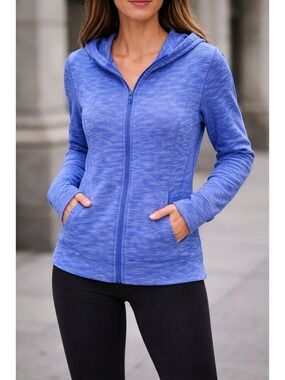 Danskin 3XL Blue Full-Zip Hoodie Jacket Heathered Design Hood Women